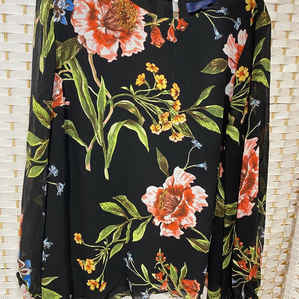 Rachael Roy Blouse, Lined Body, Sheer Sleeves. Tunic Length. Nice Drape